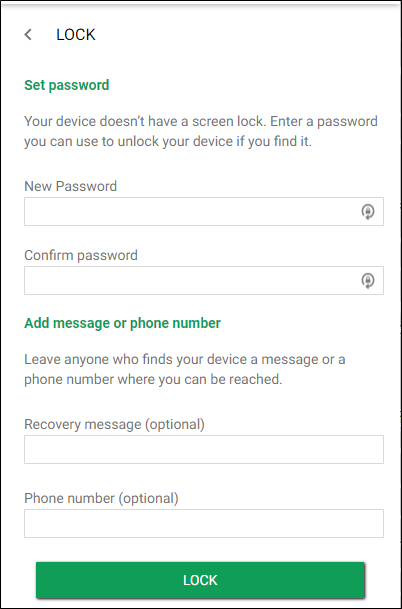 Экран блокировки с сообщением и кнопкой