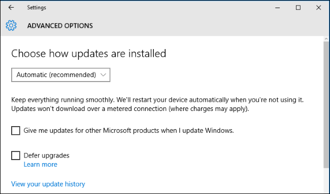 Скриншот параметров Windows Update с настройками отложенного обновления