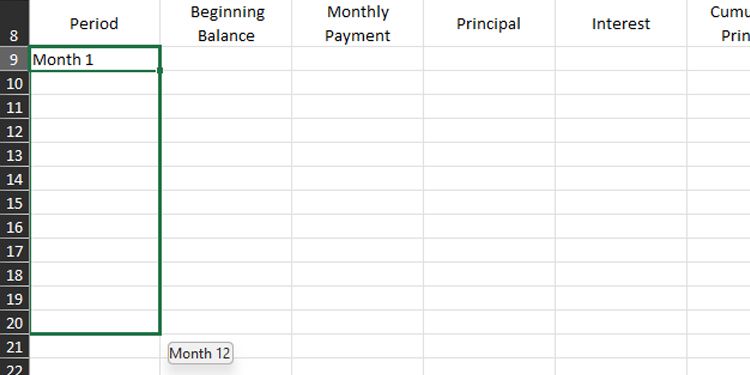 Процесс выделения и перетаскивания для автозаполнения серии в Excel