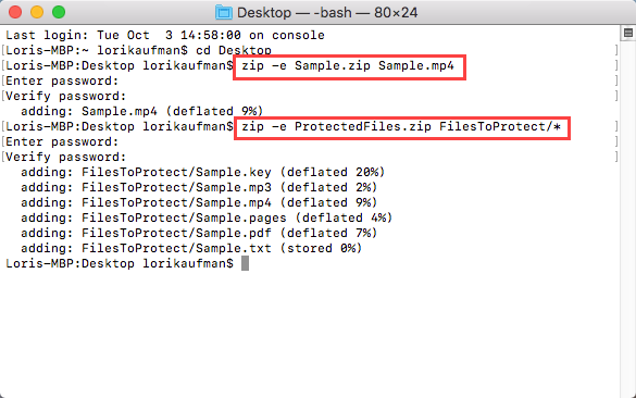 Terminal с командой zip