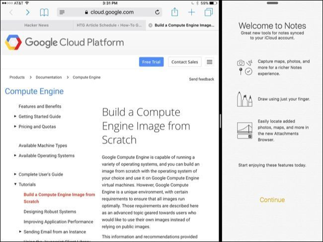 Ручка между приложениями в Split View для изменения ширины окон