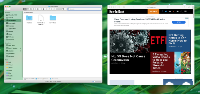 Два окна в macOS