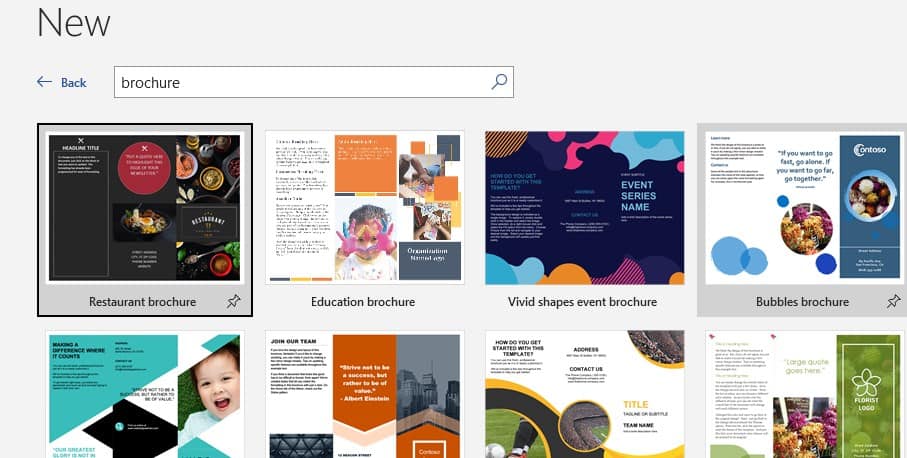 выбор шаблона брошюры