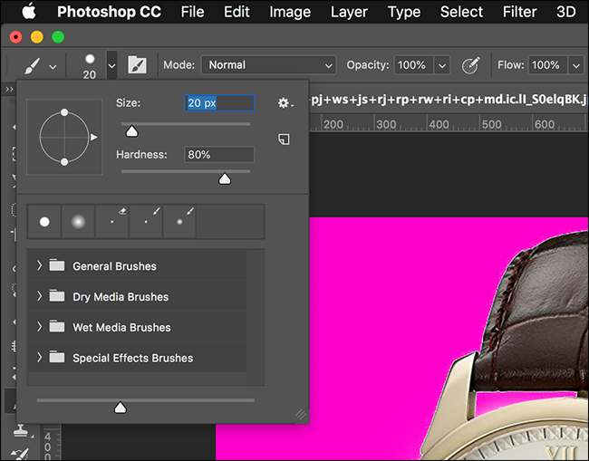 Параметры кисти для прорисовки маски