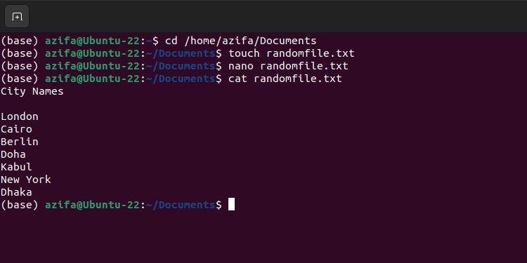Создание текстового файла в терминале Ubuntu