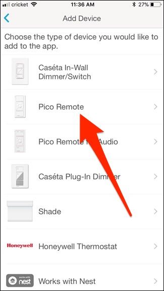 Экран добавления Pico Remote в приложении