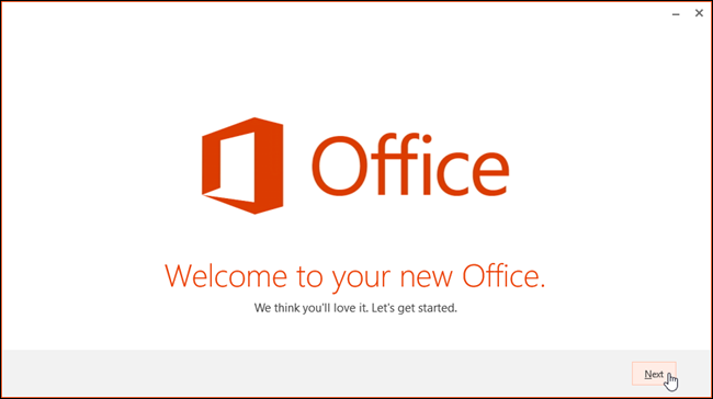 Диалоговое окно приветствия после установки Office 2013
