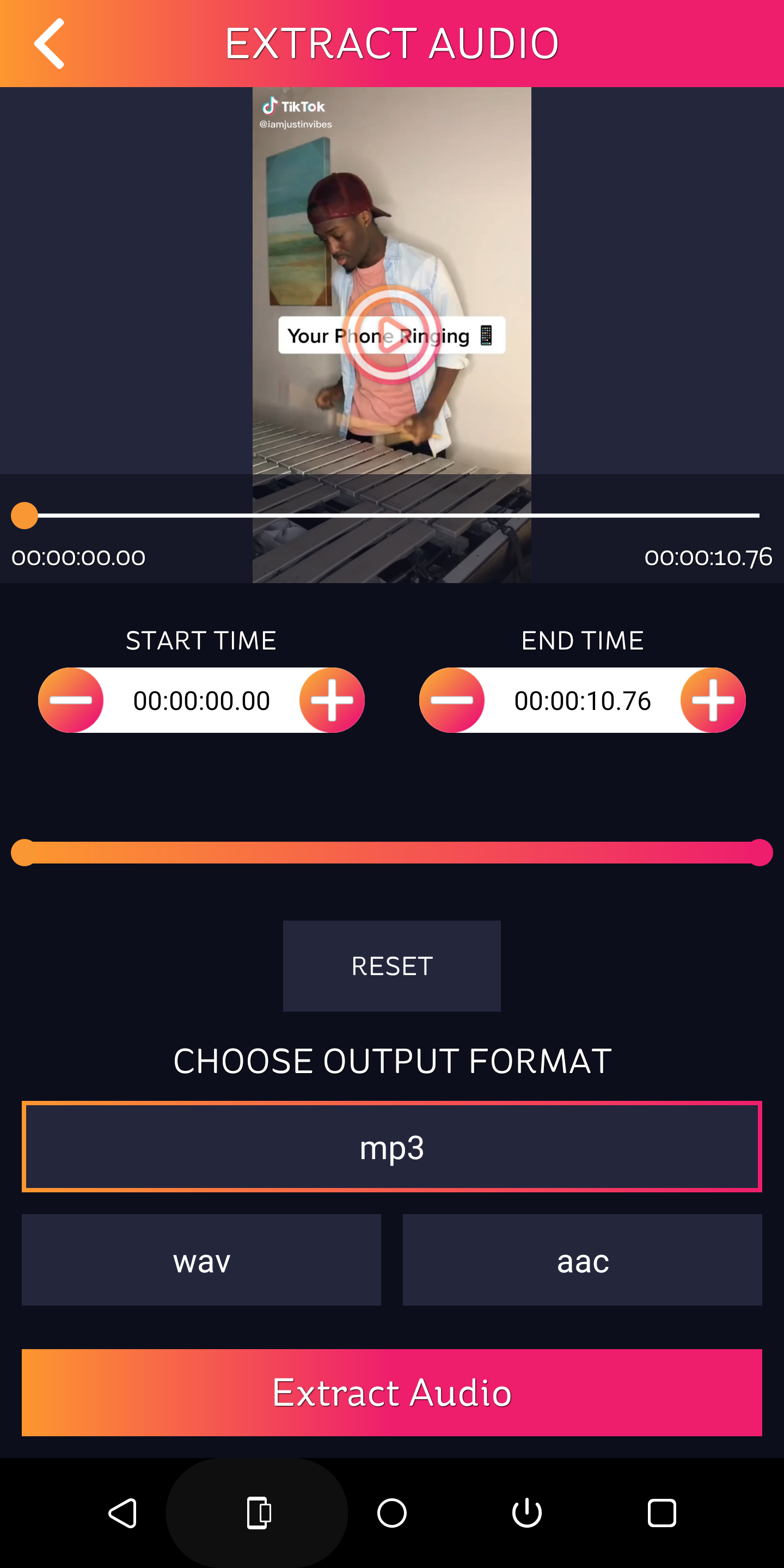 Интерфейс приложения для обрезки и извлечения аудио из видео
