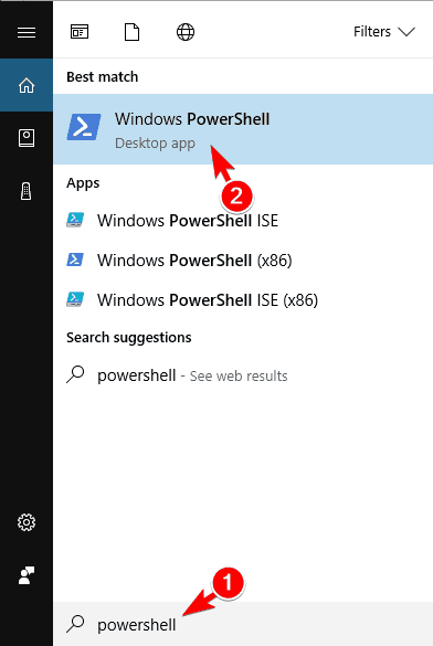 Поиск Windows и запуск Windows PowerShell