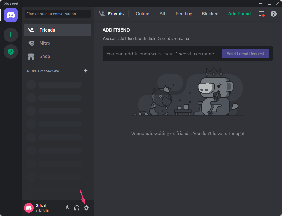 Иконка пользовательских настроек в Discord