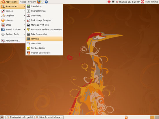 Открытое окно терминала на рабочем столе Ubuntu