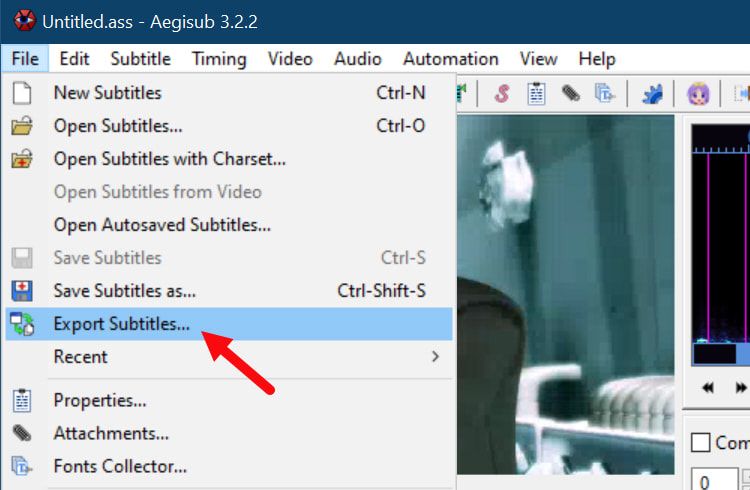 Экспорт субтитров в Aegisub