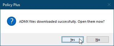 Подтверждение загрузки ADMX файлов в Policy Plus