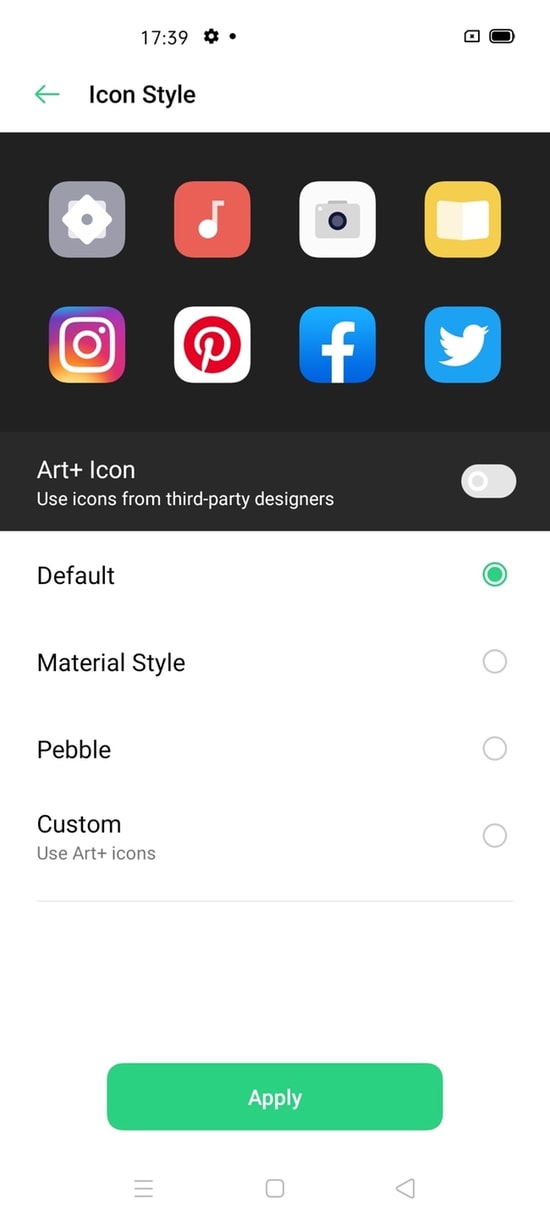 Passo 4: opções de estilo de ícone
