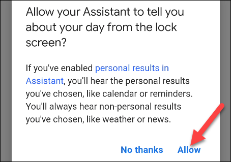 Разрешите выполнять действия Ассистента на экране блокировки