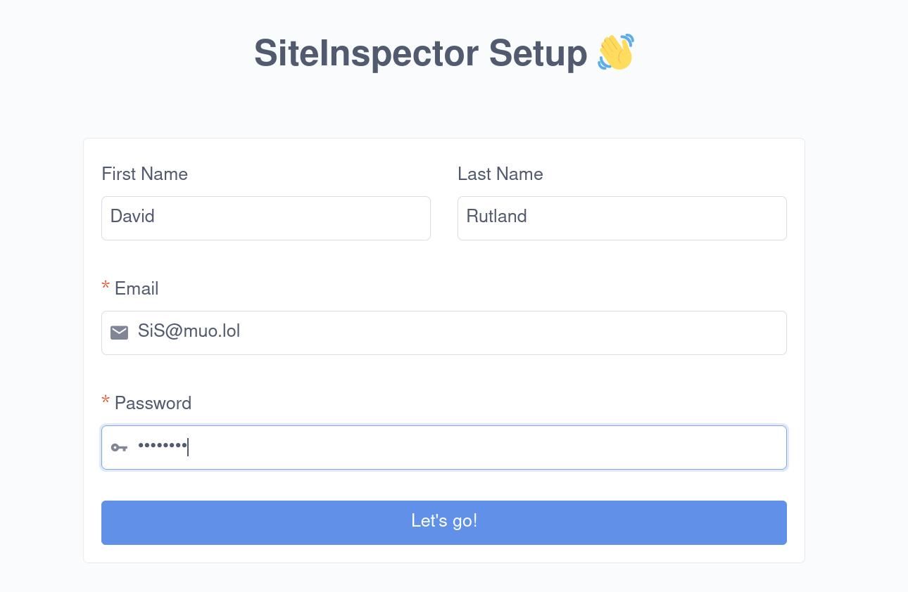 создать учётную запись администратора SiteInspector