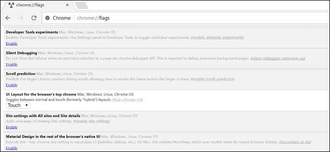 Страница chrome://flags с экспериментальными настройками
