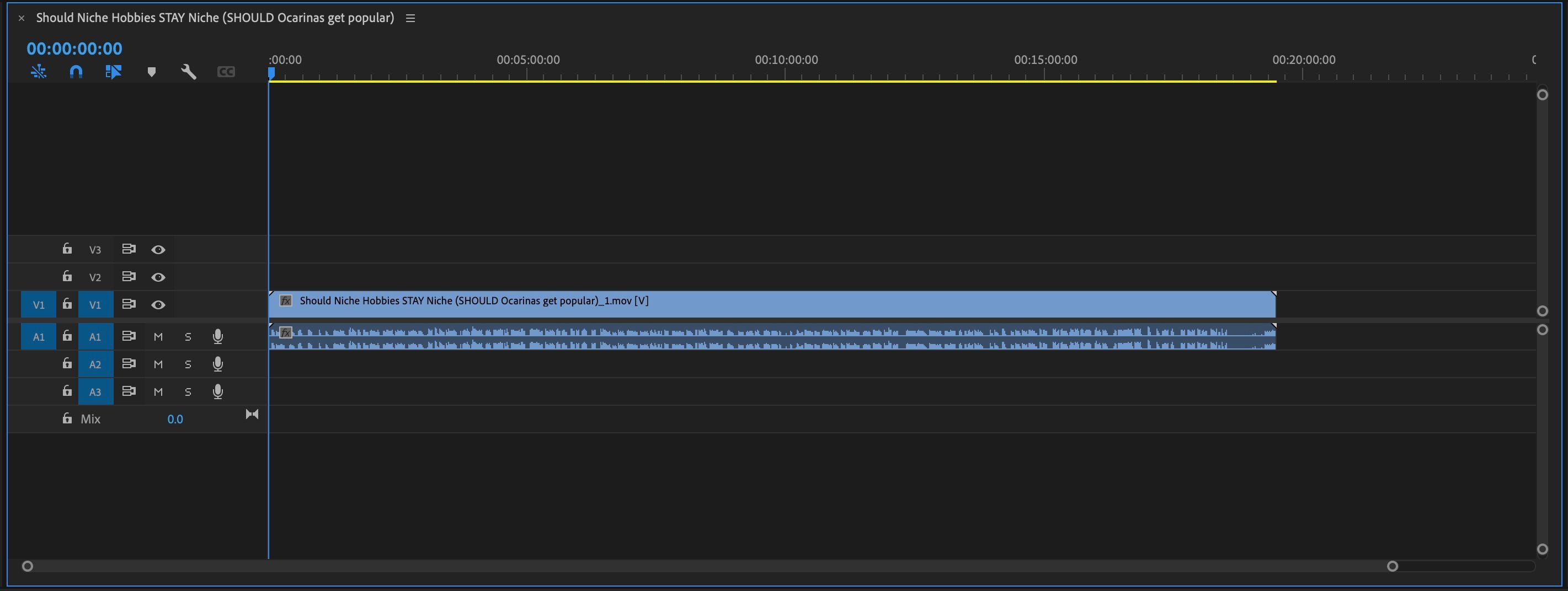 Таймлайн Premiere Pro до пометки и автоматической нарезки