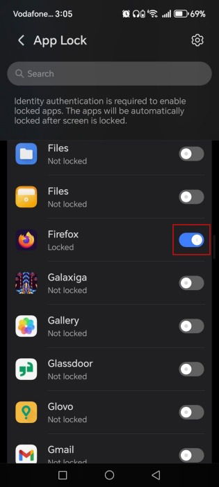 Ativando bloqueio por aplicativo em telefone Honor