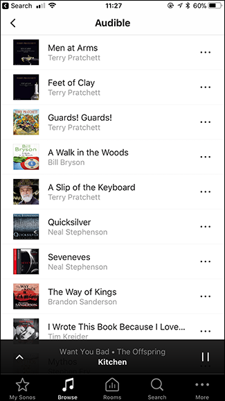 Список аудиокниг Audible в библиотеке Sonos