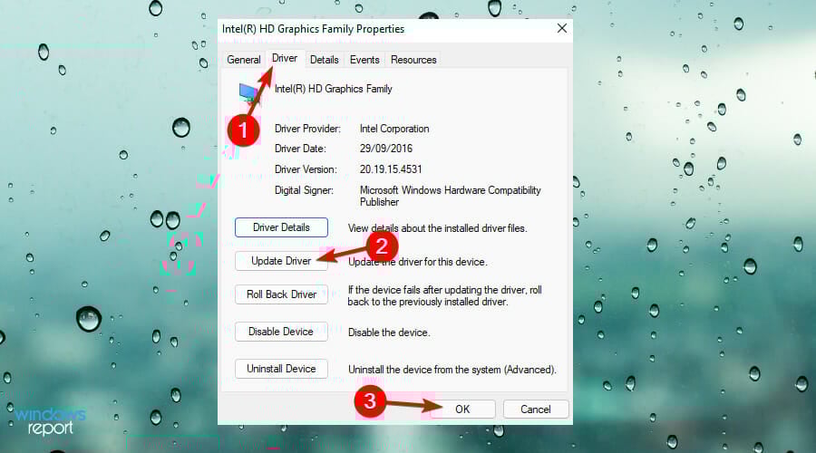 Кнопка обновления драйвера