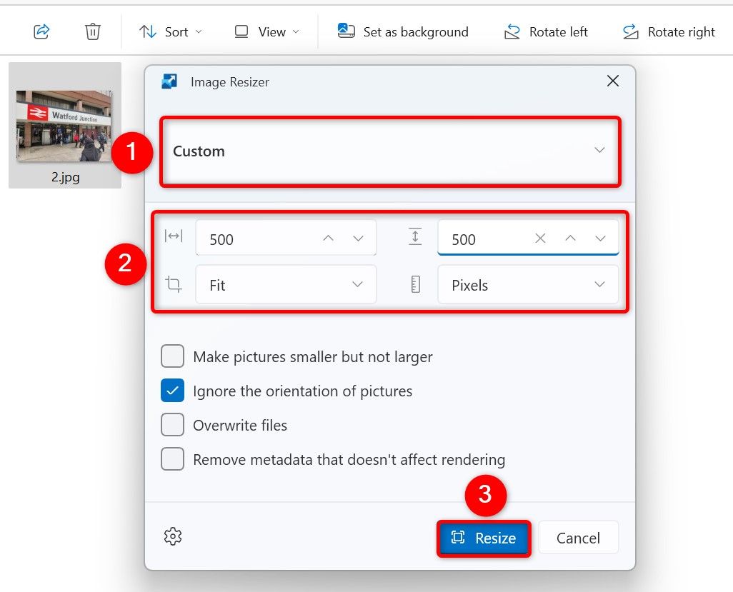 The 'Image Resizer' window in File Explorer.