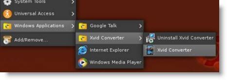 Запуск Xvid Converter из меню Windows Applications