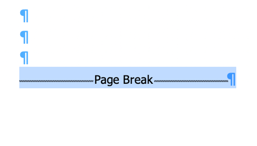 Выделенный разрыв секции/страницы синим выделением на Mac