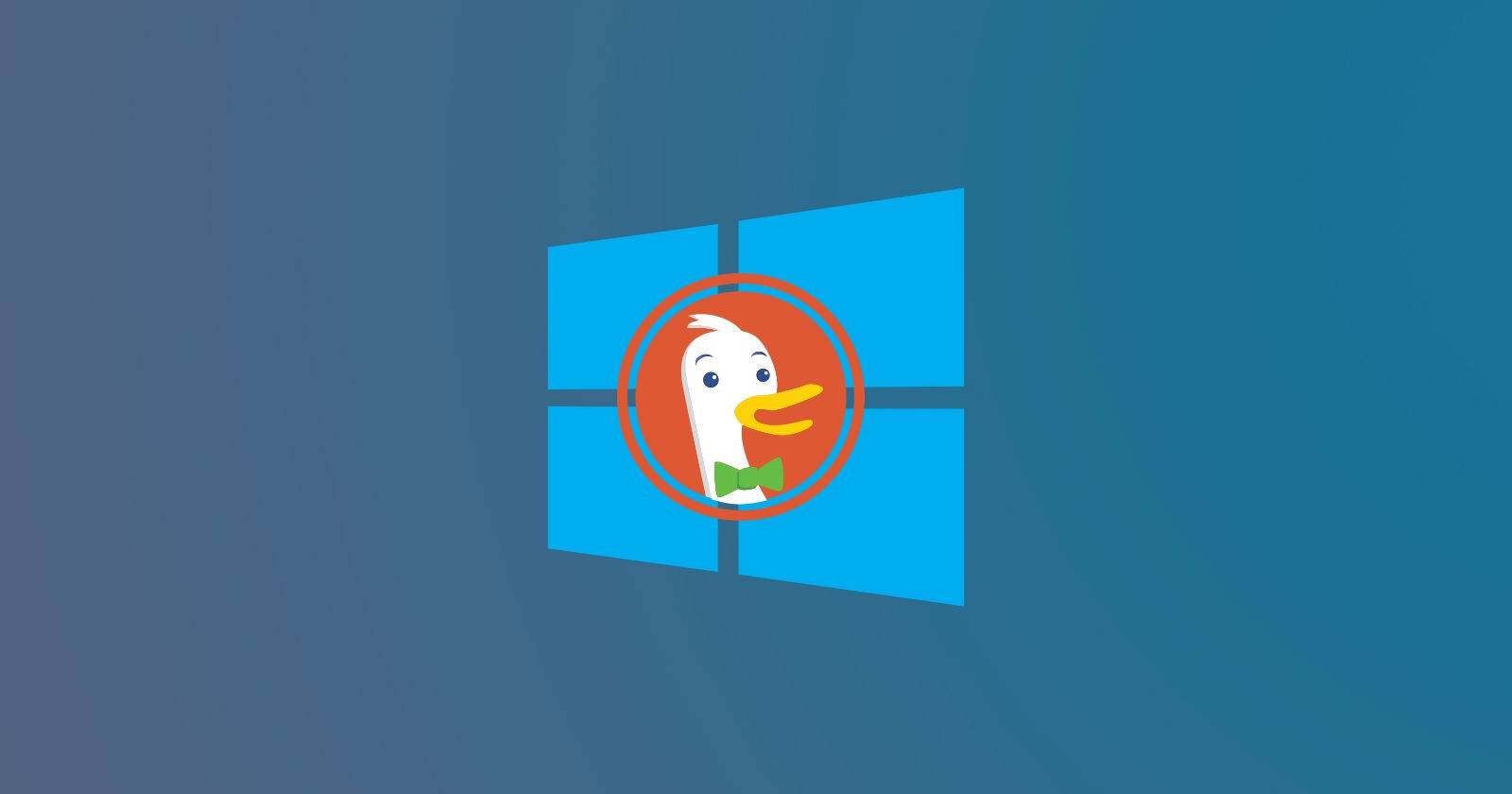 Логотип DuckDuckGo на фоне логотипа Windows на синем фоне