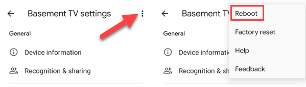 Выберите «Перезагрузить» в меню устройства.