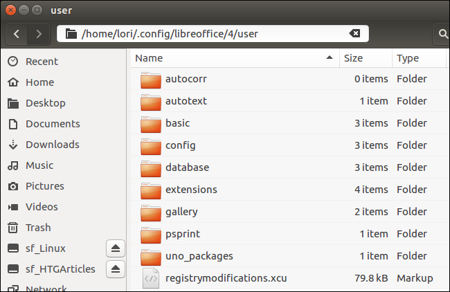 Папка профиля LibreOffice в Linux