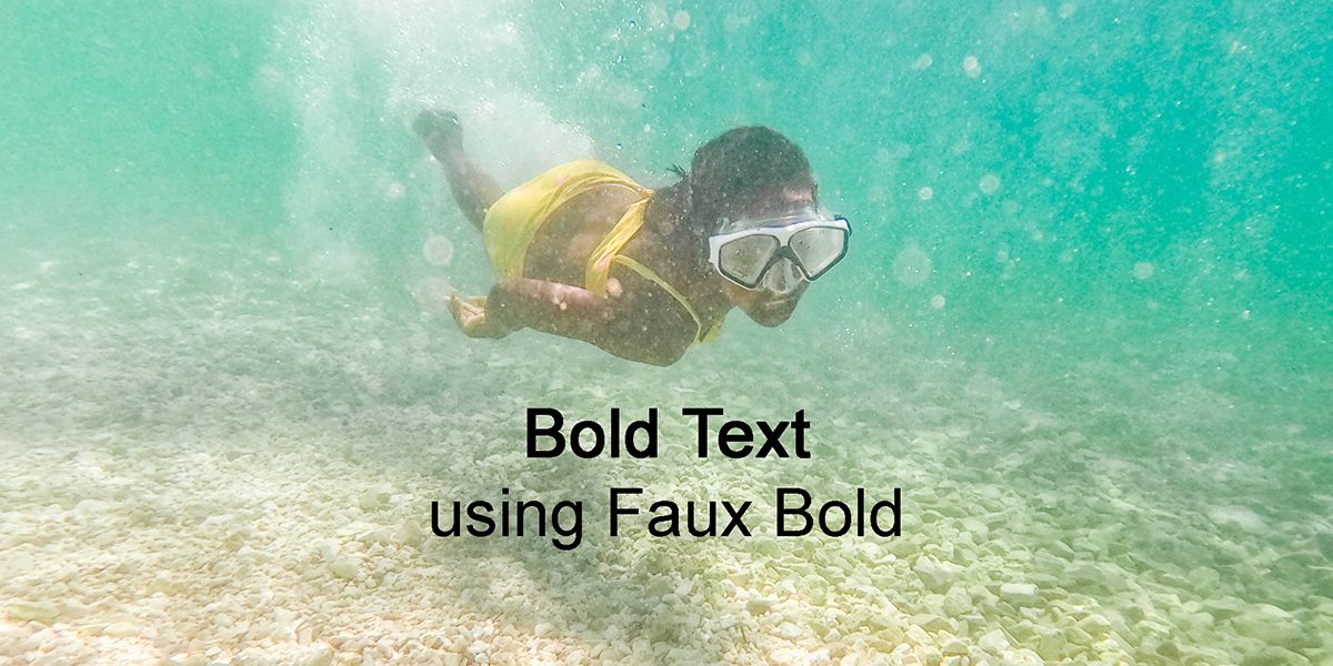 Дайвер под водой с подписью «Жирный текст с помощью Faux Bold».