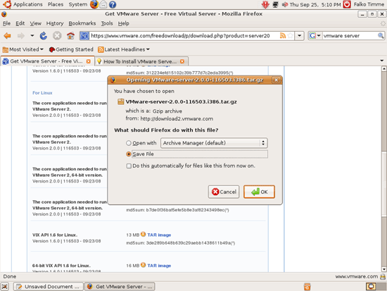 Выбор формата загрузки TAR для Linux