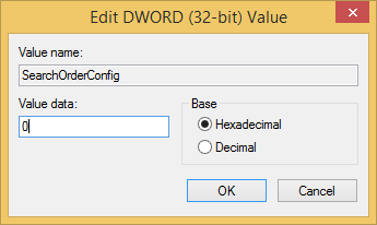 Изменение значения SearchOrderConfig на 0 в реестре