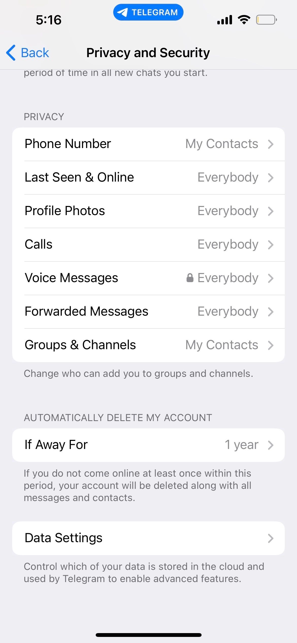 приватность Telegram
