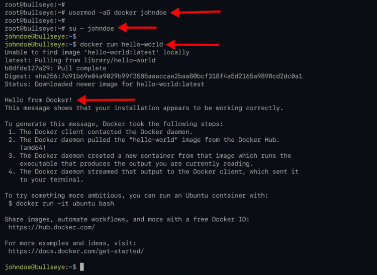 Запуск docker hello-world от не-root пользователя