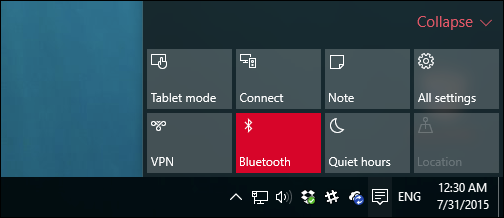 Открытие Центра действий и Все параметры