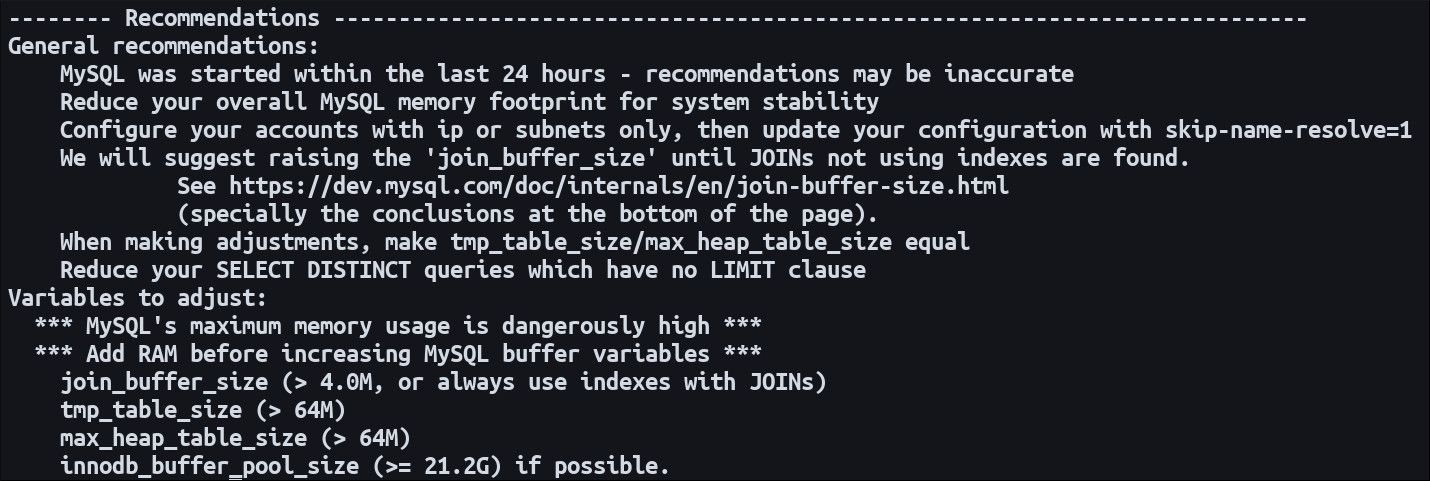 Вывод MySQLTuner