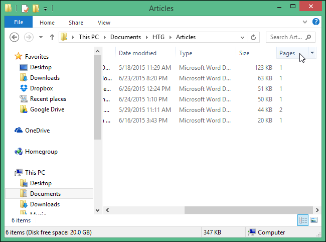 Список файлов с добавленной колонкой «Страницы», показывающей количество страниц