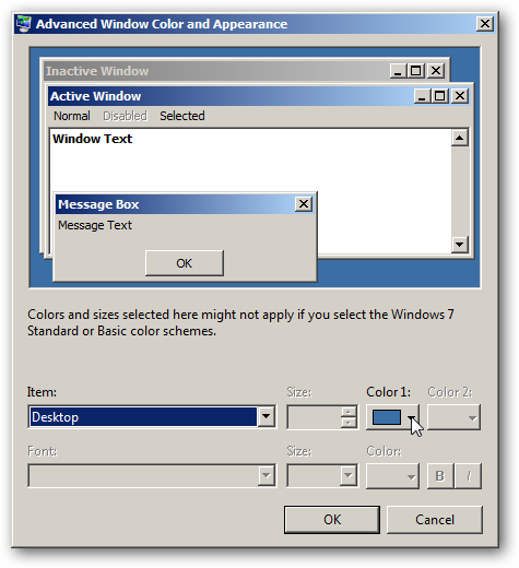 Настройка цвета фона в классической теме
