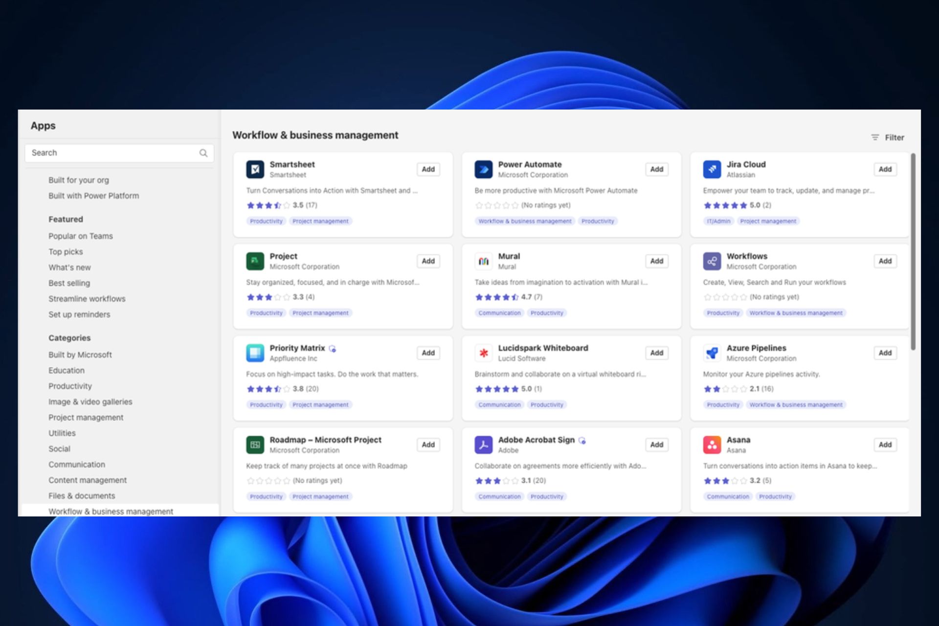 Новый макет раздела приложений в Teams