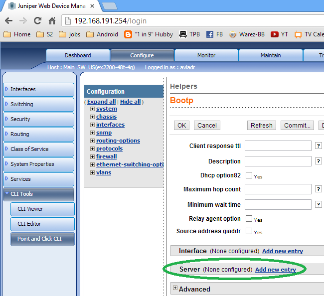 Добавление IP DHCP сервера в WebGUI