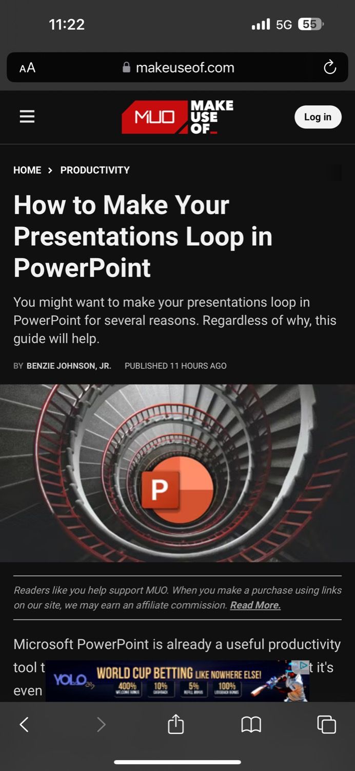 a webpage open in Safari on an iPhone