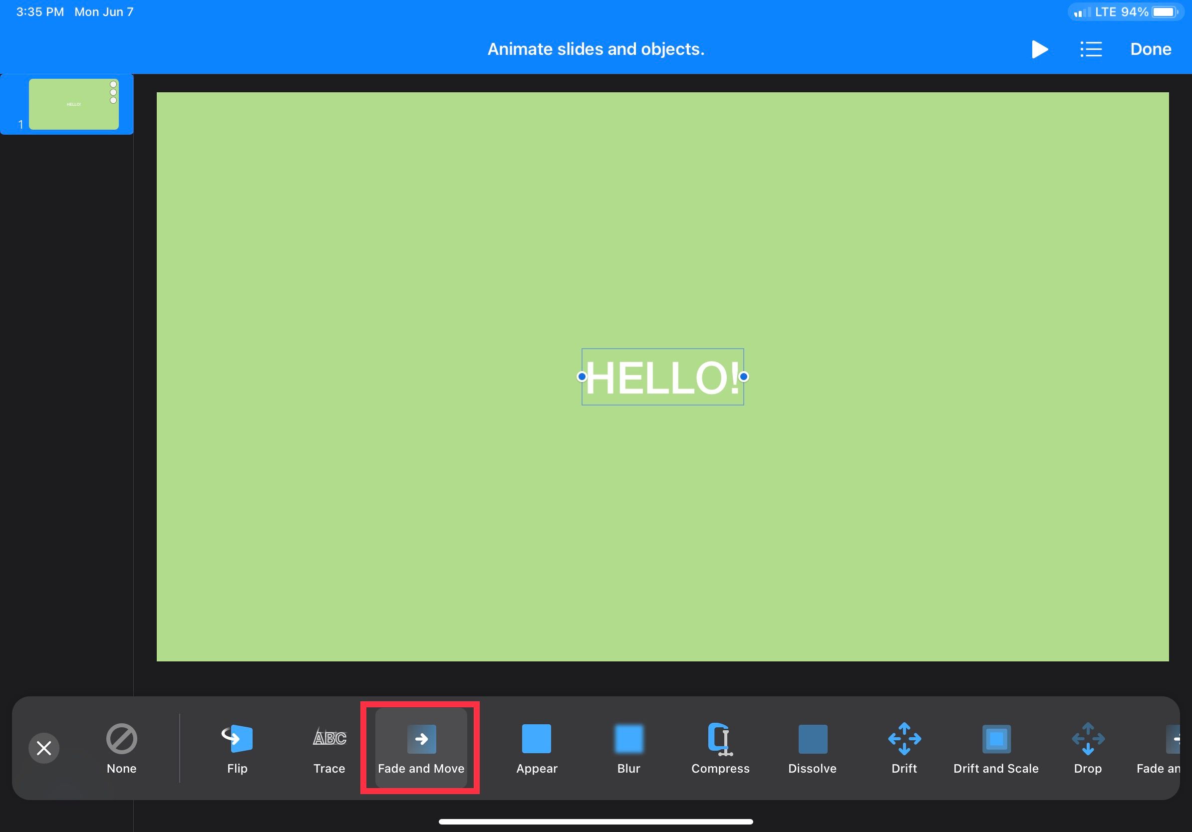 Эффект Fade and Move в Keynote для Build In