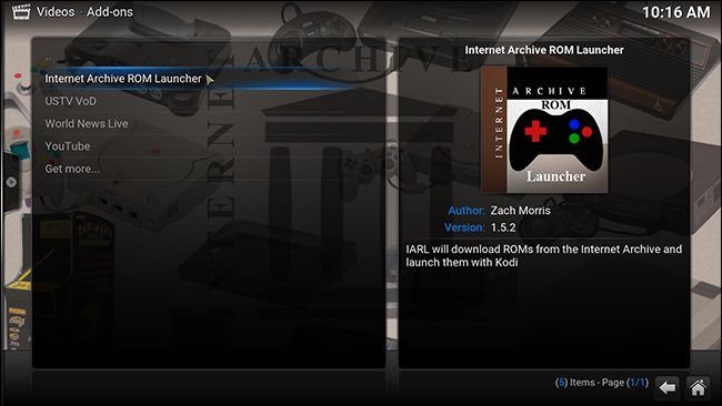 Меню аддона Internet Archive