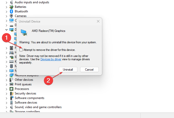 Подтверждение удаления устройства в Windows