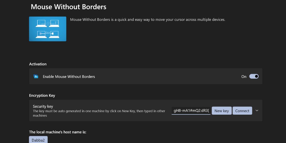 Включение Mouse Without Borders в PowerToys — генерация ключа