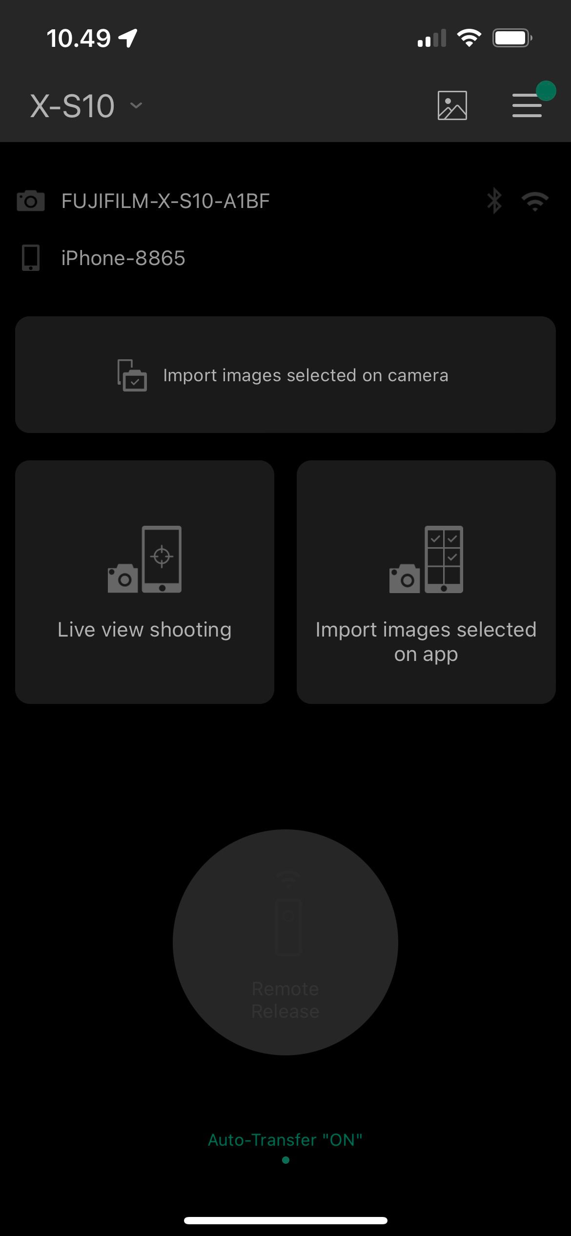 Главный экран приложения Fujifilm — скриншот