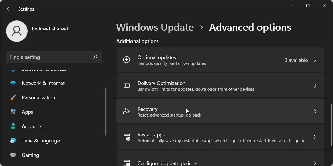 Дополнительные параметры обновлений в Windows 11