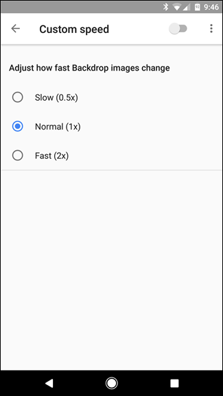 Скриншот: опции настройки скорости слайдшоу и включения прогноза погоды
